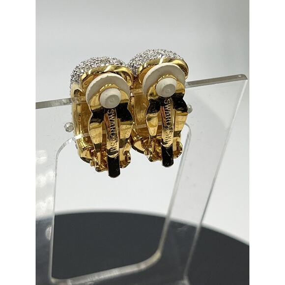 Swarovski Vintage Swan Signed Pave Crystal Rhinestone Clip Ons Hoop Earrings - Picture 8 of 16